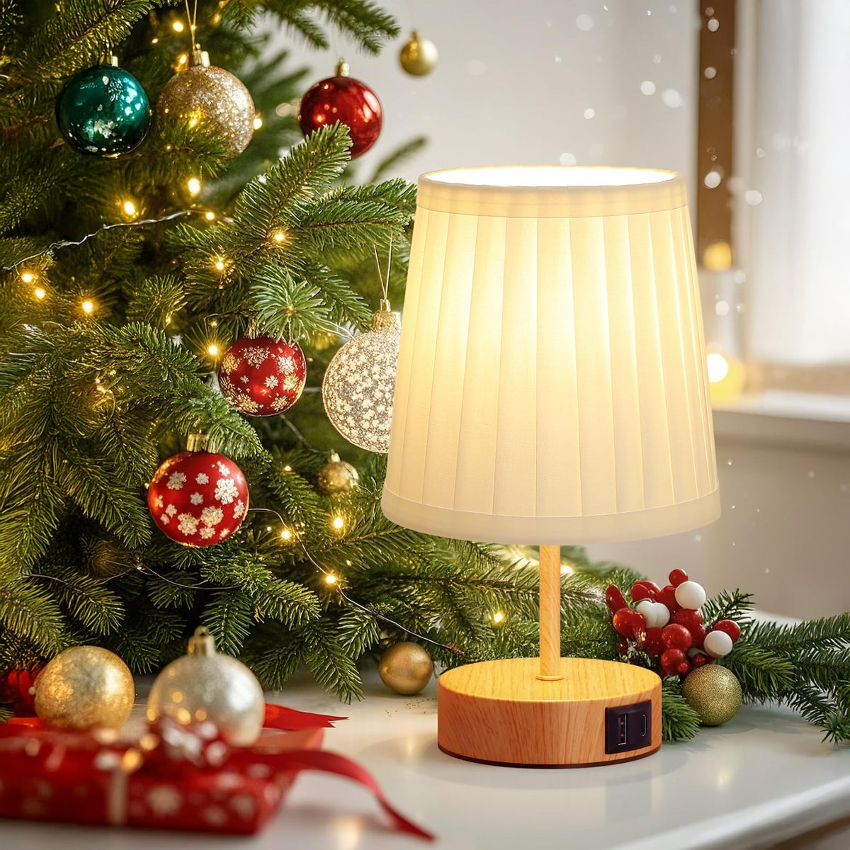 Aooshine Grey Table Lamp, 3-Way Dimmable, USB A + C Charging