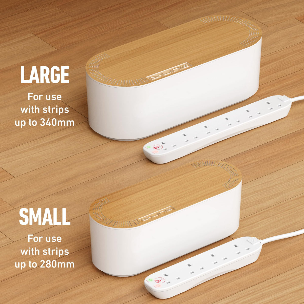 D-Line Cable Tidy Box, Hide & Conceal Extension Blocks, Desk Cable Management Solution, TV Wire Tidy, Made from Electrically Safe ABS Material - 325mm (L) x 125mm (W) 115mm (H) - Small, White