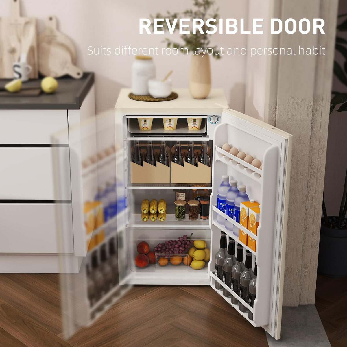 HOMCOM Under Counter Fridge 91L Small Fridge with Chiller Box Silver Tone