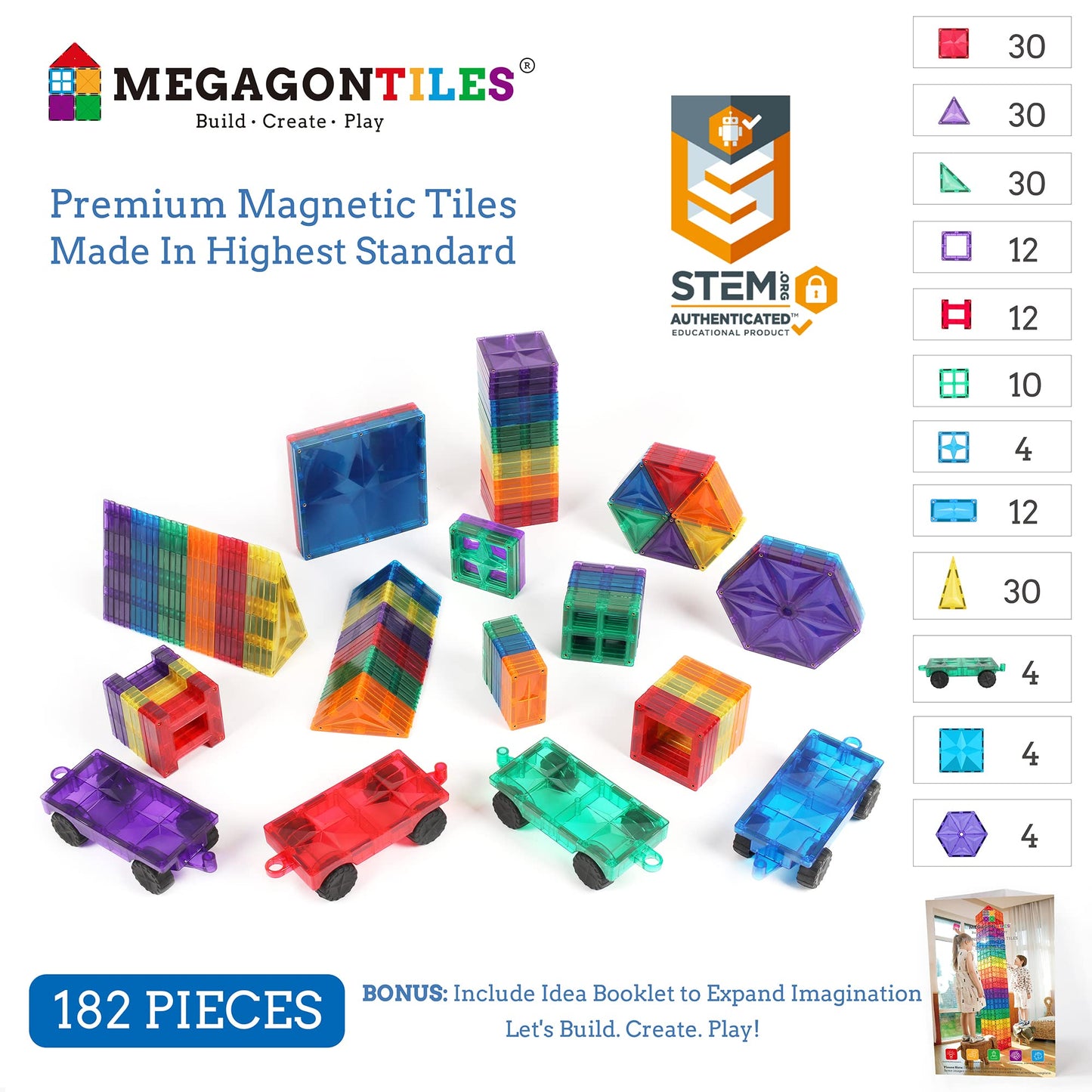 MEGAGONTILES 110PCS Premium Magnetic Tiles Set | STEM-Authenticated Magnetic Building Blocks | Educational Construction Toy for Kids Ages 3–8 (Boys & Girls)