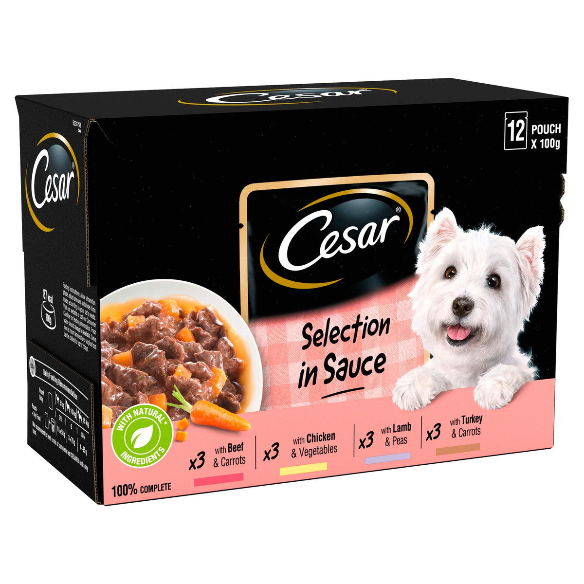 CESAR Pouch Selection in Jelly, Fresh Adult Wet Dog Food Pouches in Delicious Jelly with Succulent Meats and Vegetables, 48 x 100 g