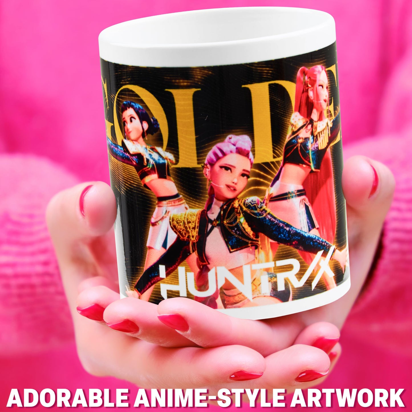 KPop Demon Hunters Official Huntrix Mug, 11oz Ceramic Cup for Girls, Teens & Adults, Rumi Mira Zoey Tea Coffee Cup, Gifts for Her (Black Huntrix)