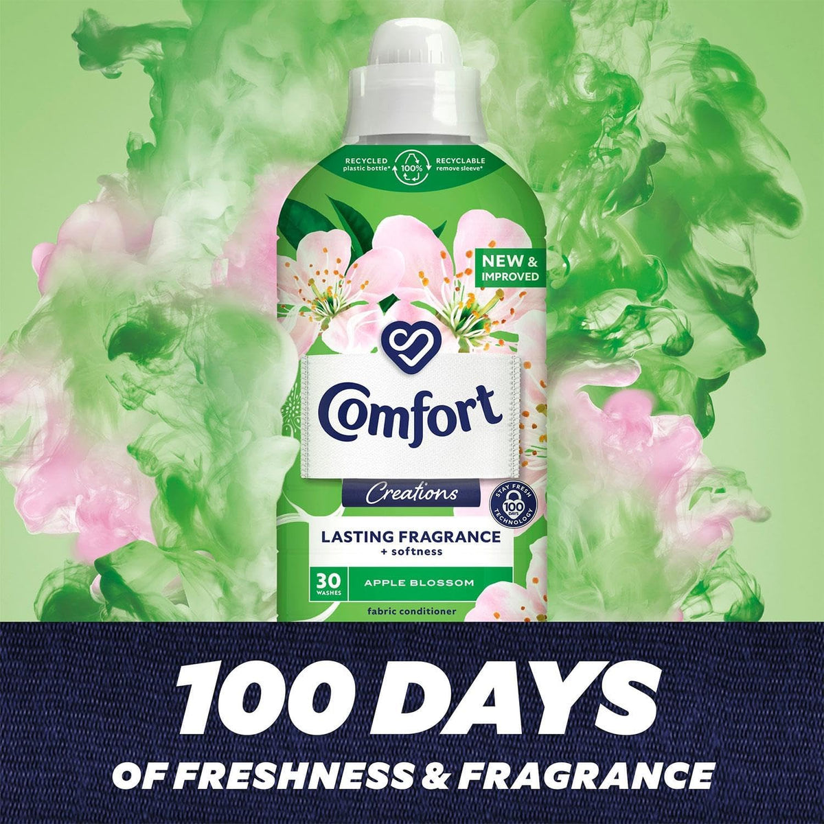 Comfort Creation Concentrated Fabric Conditioner with 100 Days of Long Lasting Fragrance and Softness Intense Liquid Fabric Softener 30 Washes, 900 ml (Apple Blossom, Buy 4)