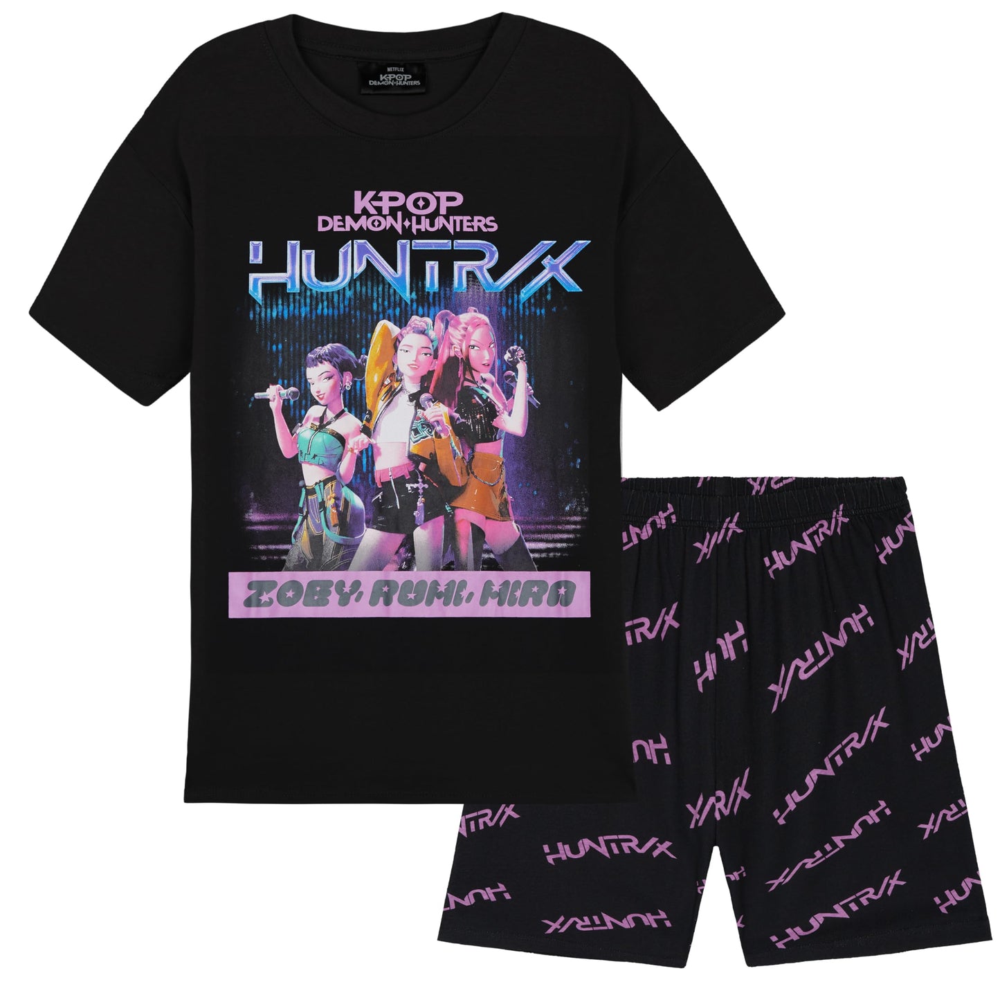KPop Demon Hunters Official Girls Pyjama Set 5-14 Yrs, 2 Pcs Pjs Shorts & T-shirt, Huntrix Saja Boys Derpy Tiger Merch Gifts