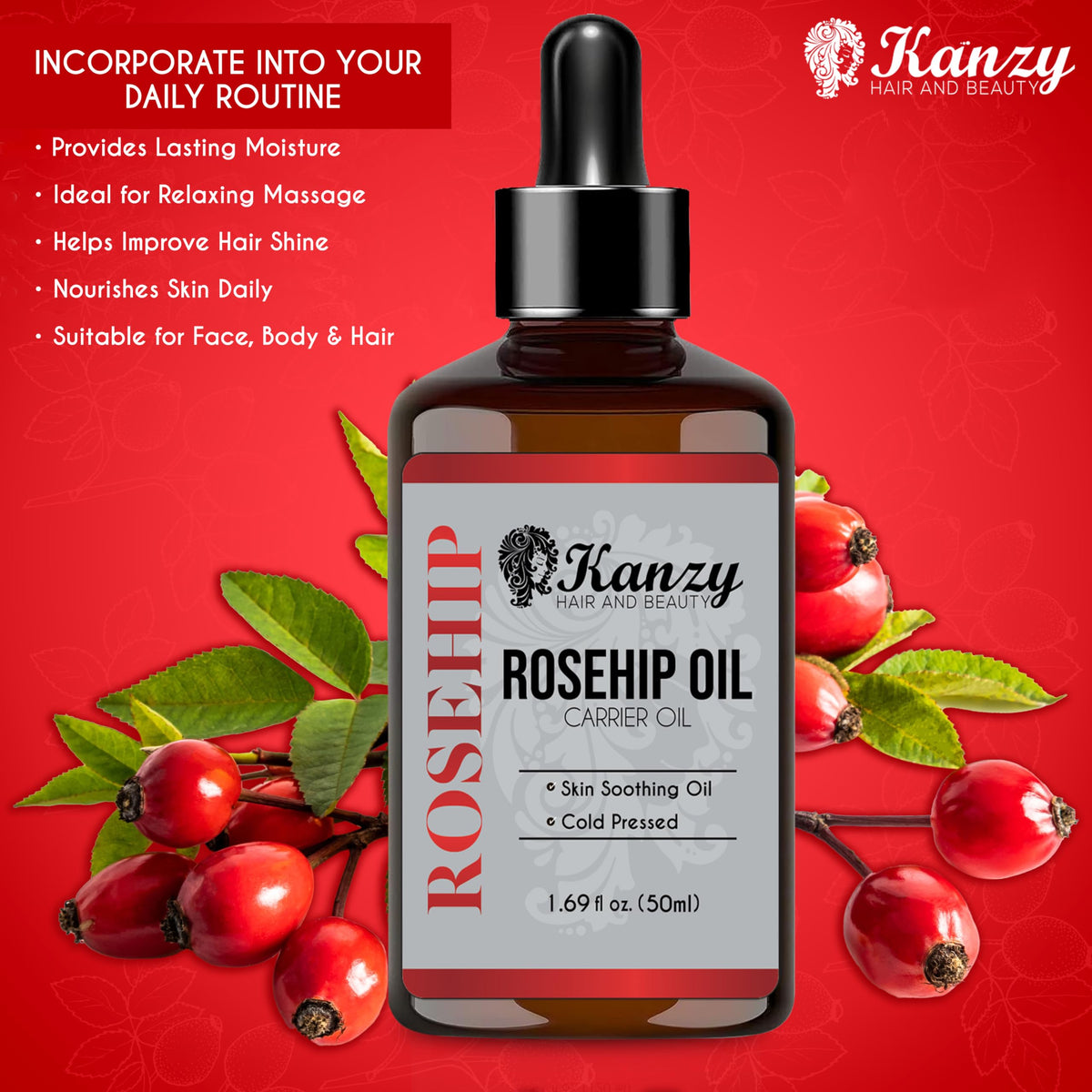 Kanzy Vitamin E Oil for Skin, Hair, Lips and Face - Naturally Sourced Multi-Purpose Plant-Based Vitamin E Oil for Hair Growth as Skincare and Haircare Product for both Men and Women (30 ml)