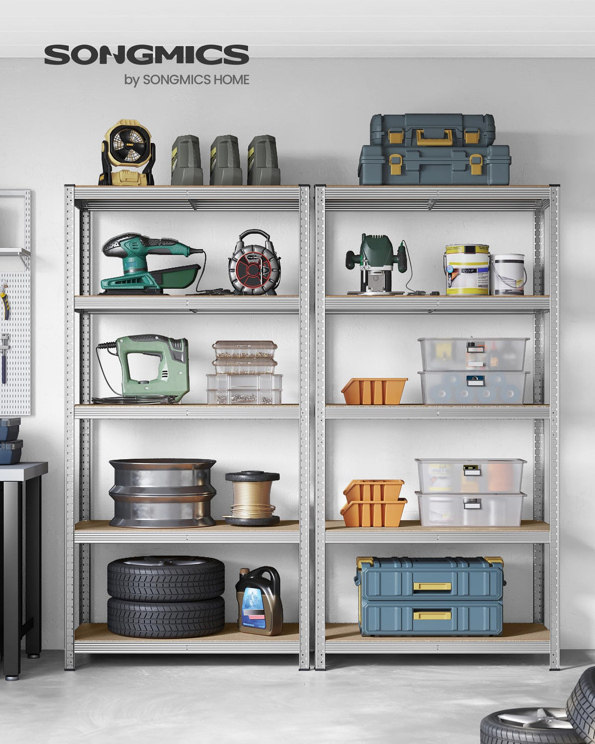 SONGMICS 5-Tier Heavy-Duty Shelving Units, Set of 2, Boltless Assembly