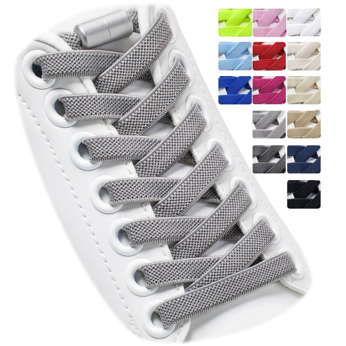 2 Pairs Elastic Shoe Laces for Trainers, 8mm Shoelace