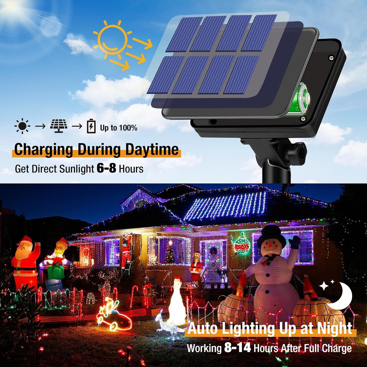 btfarm 2 Pack Solar String Lights Outdoor Garden, 15M/50FT 150 LED