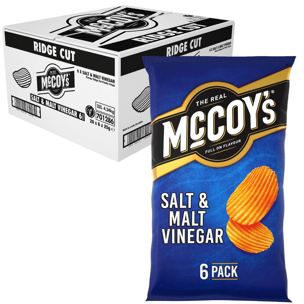 McCoy's Sizzling King Prawn Multipack Crisps 6 Pack (Multipack BOX of 20) - Fully loaded with flavour, iconic ridged crisp, unmistakable crunch