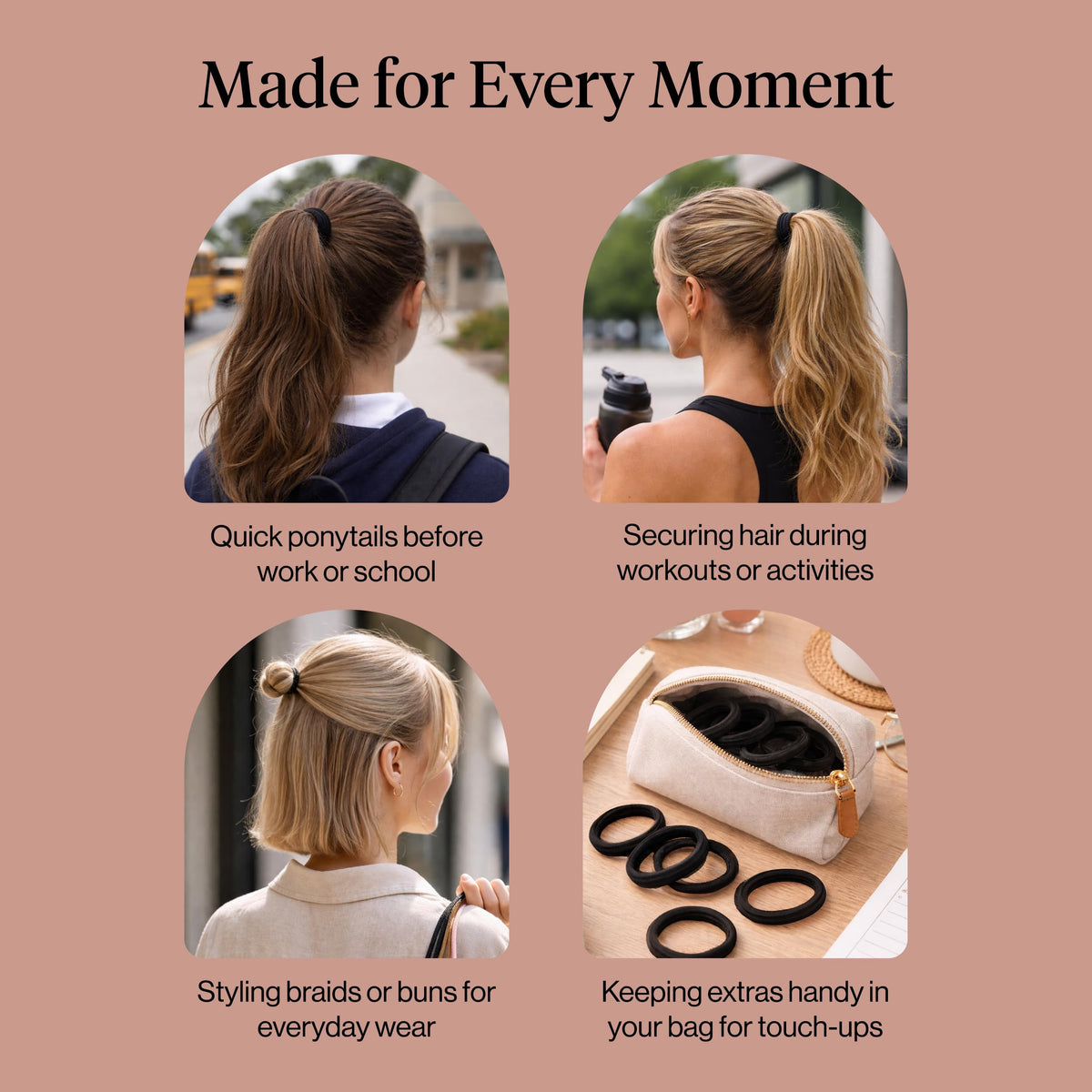 Kitsch Soft Nylon Hair Ties No Damage 6pcs - Black