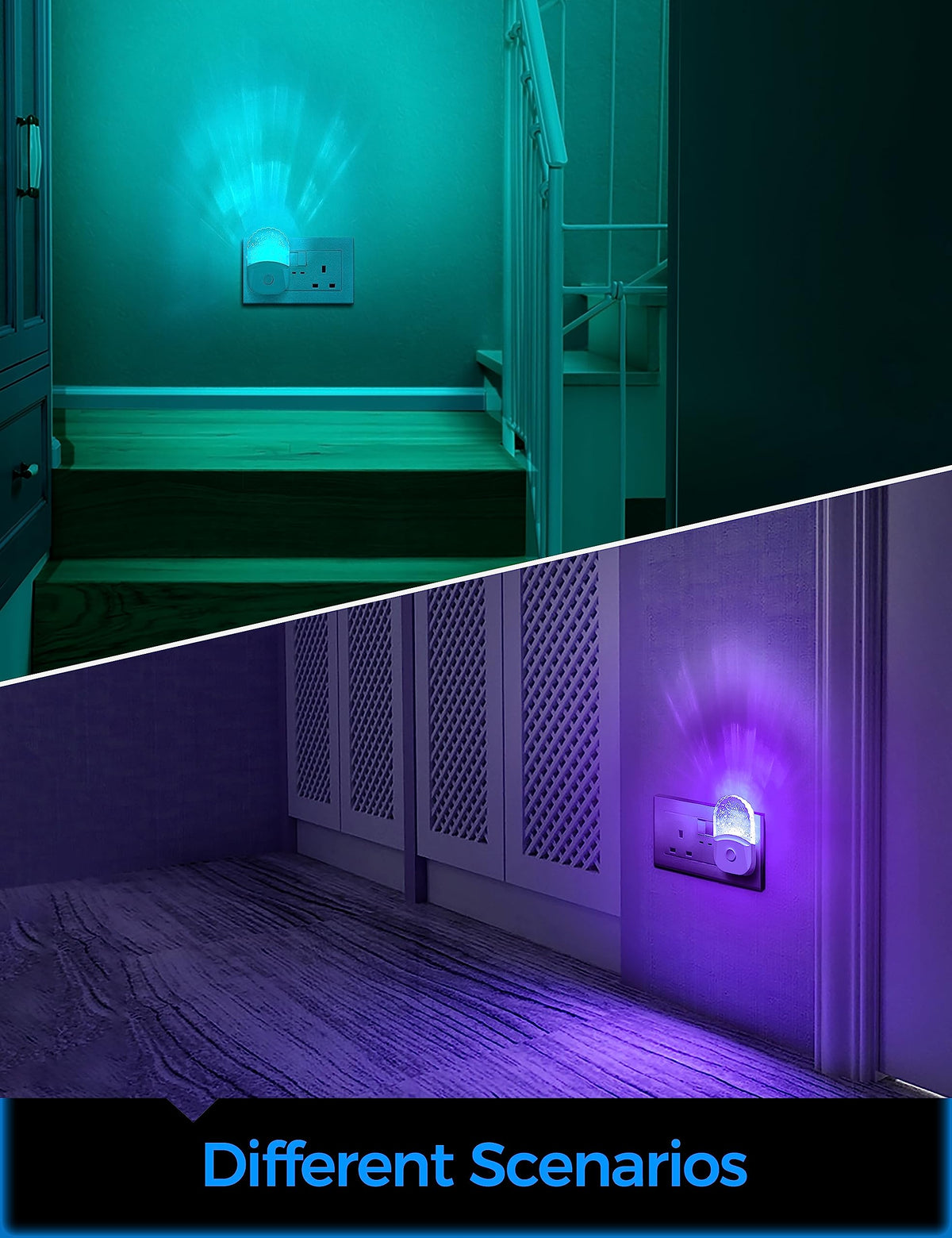 Emeritpro Night Light Plug in Wall with Dusk to Dawn Sensor, Warm White+RGB
