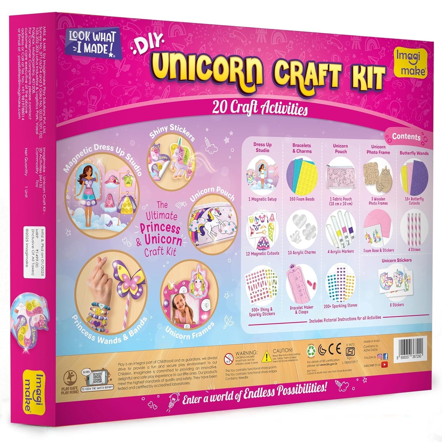 Imagimake Princess Craft Kit | 10 Mess-Free DIY Activities | Bracelet Making Kit, Unicorn Pouch, Butterfly Wands & More | Unicorn Gifts for Kids | Gifts for Girls & Boys 5,6,7,8,9,10,11,12 Years Old