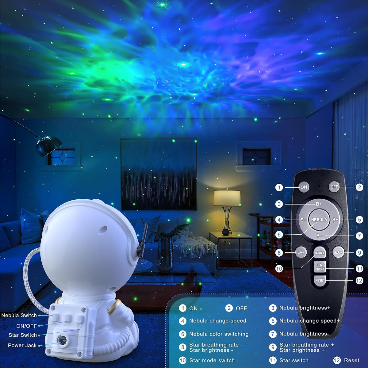 Mexllex Astronaut Galaxy Projector, Star Projector Night Light, Spaceman Light Projector with Remote Control, USB Powered 360° Adjustable Space Buddy Projector for Kids Bedroom Adults Room