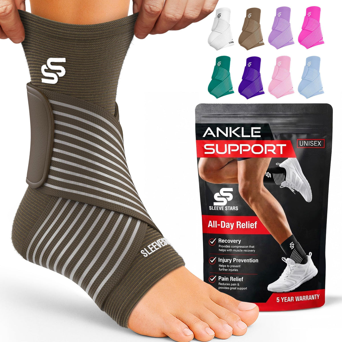 Sleeve Stars Ankle Brace Men & Women Support (Single/L:12"-13"/Black)
