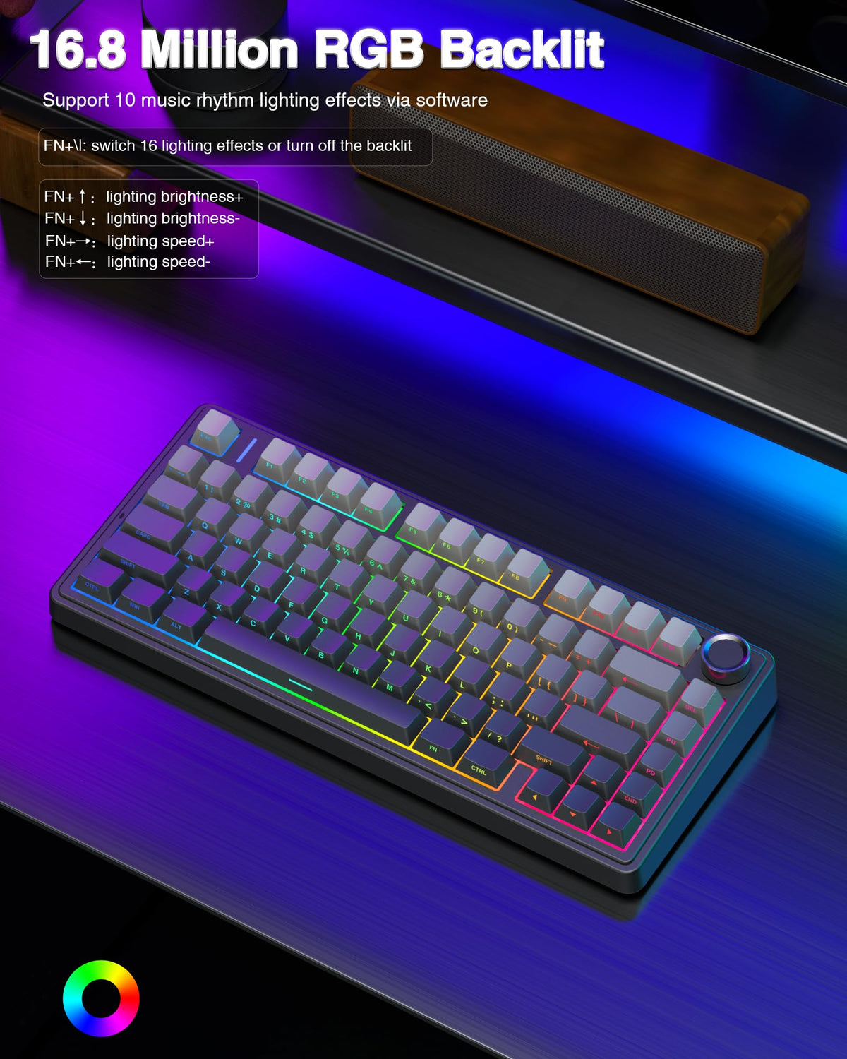 AULA F75 75% Wireless Mechanical Keyboard,2.4Ghz/Type-C/BT5.0 Gaming Keyboards,Advanced Structure,RGB Backlight,Hot Swappable Custom Keyboard for PC/Mac (Cool Black)