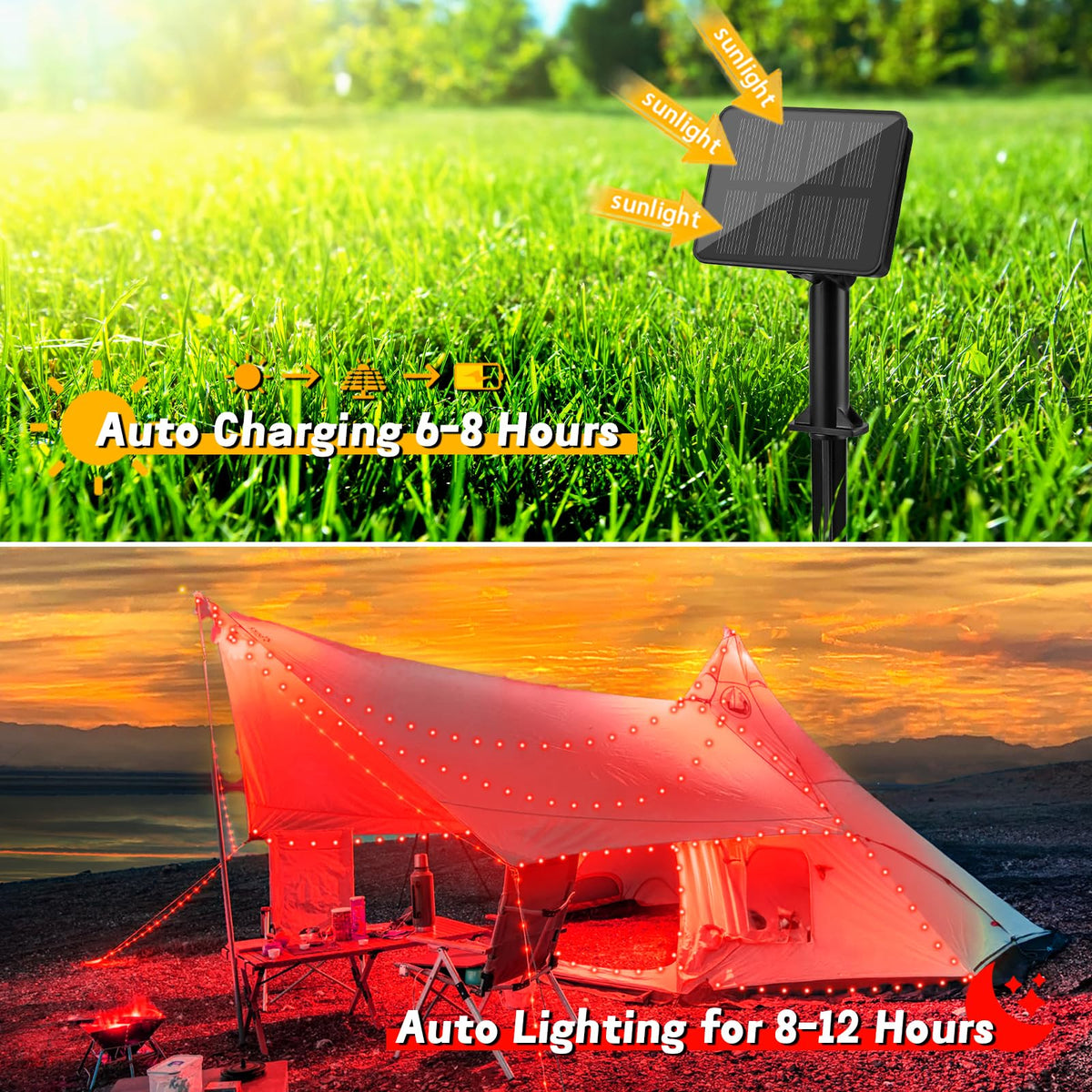 Gcstnn Garden Solar Lights Outdoor, 5M 50 LED Solar Fairy Lights, Copper Wire 8 Modes Waterproof String Lights for Yard, Christmas Tree, Bedroom, Gate, Indoor/Outside Decorations(Orange)
