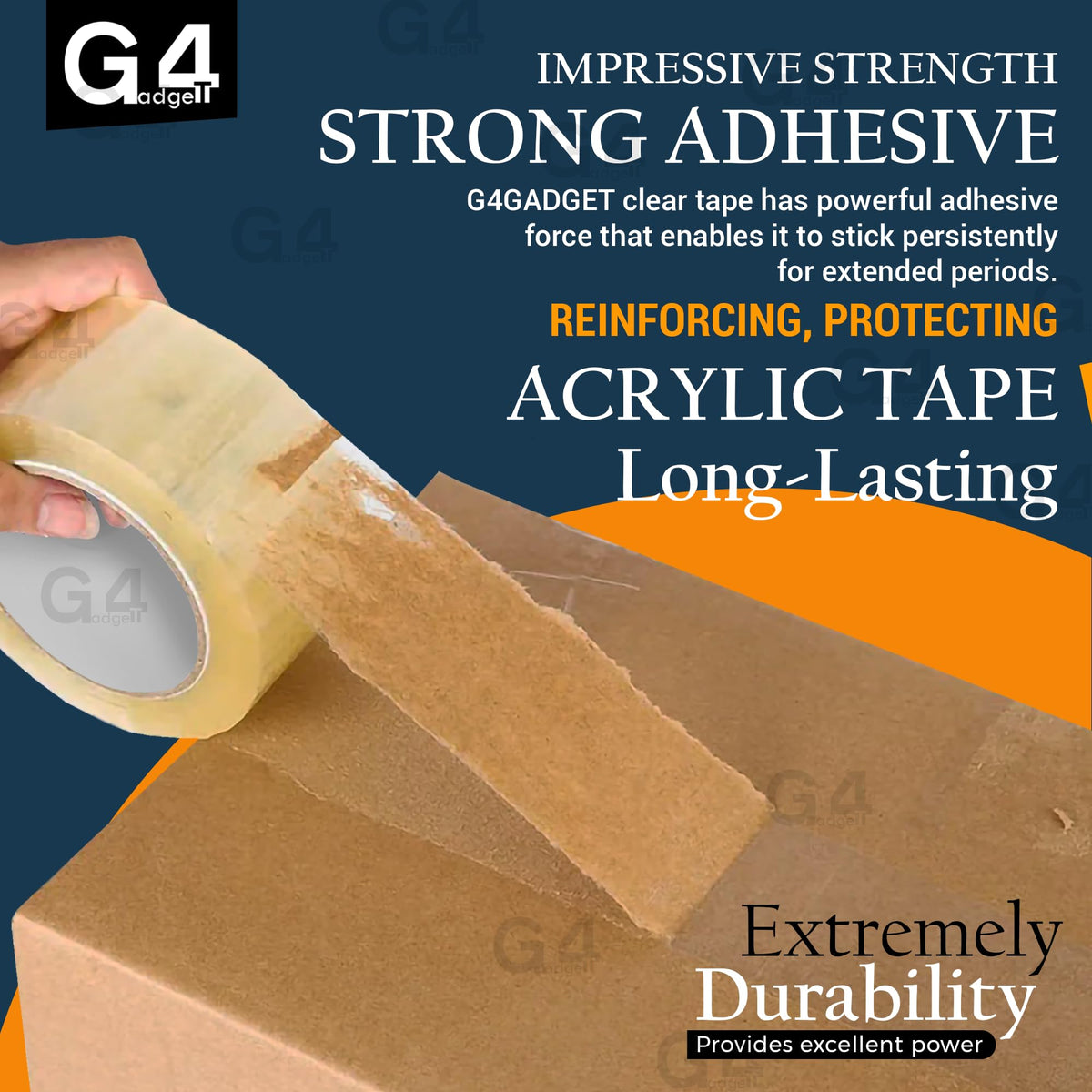 G4GADGET Pack of 3 Clear Packing Tape - Heavy Duty Transparent Tape 48mm x 66m - Ideal for Moving, Packing Boxes, and Secure Packaging