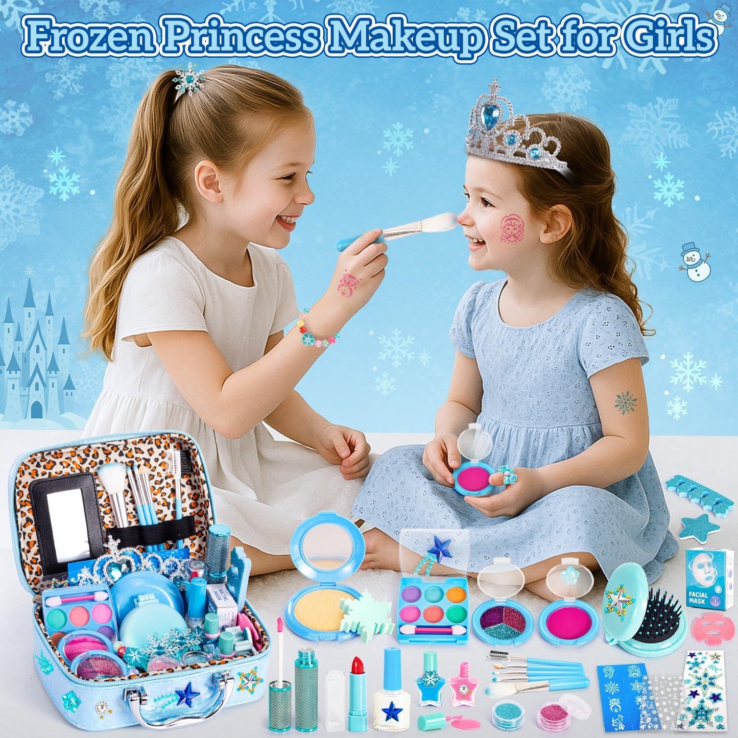 Hohosunlar Kids Makeup Sets for Girls, Washable Makeup Kit Girl Toys, Safe Pretend Play Princess Toys Make Up Set with Water-Base Peel-off Nail Polish Christmas Birthday Gift for Toddlers Ages 4-12