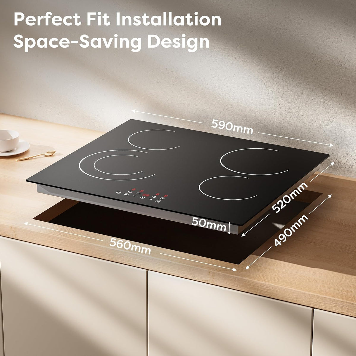CDV 60cm Ceramic Hob 4 Zones 6400W Dual Ring Built-in Hardwired CDVER64B