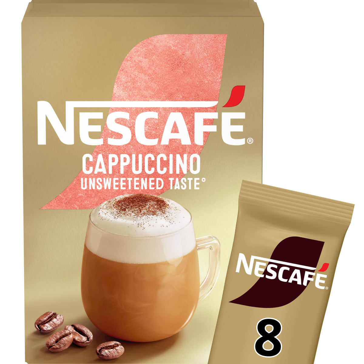 Nescafe Cappuccino Unsweetened Taste Instant Coffee 8 x 14.2g Sachets, 100% Responsibly Sourced Coffee (Pack of 5)