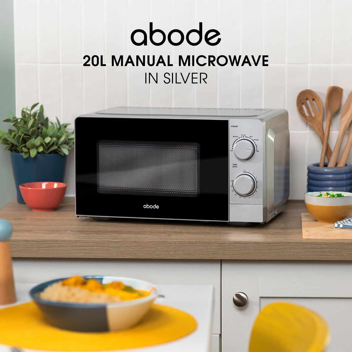 Abode Touch Control Microwave 20 Litre Black Digital 700W with Clock & Timer, 5 Auto Cook Settings & Defrost, 10 Power Levels AMT2012B (Touch Control, Silver)