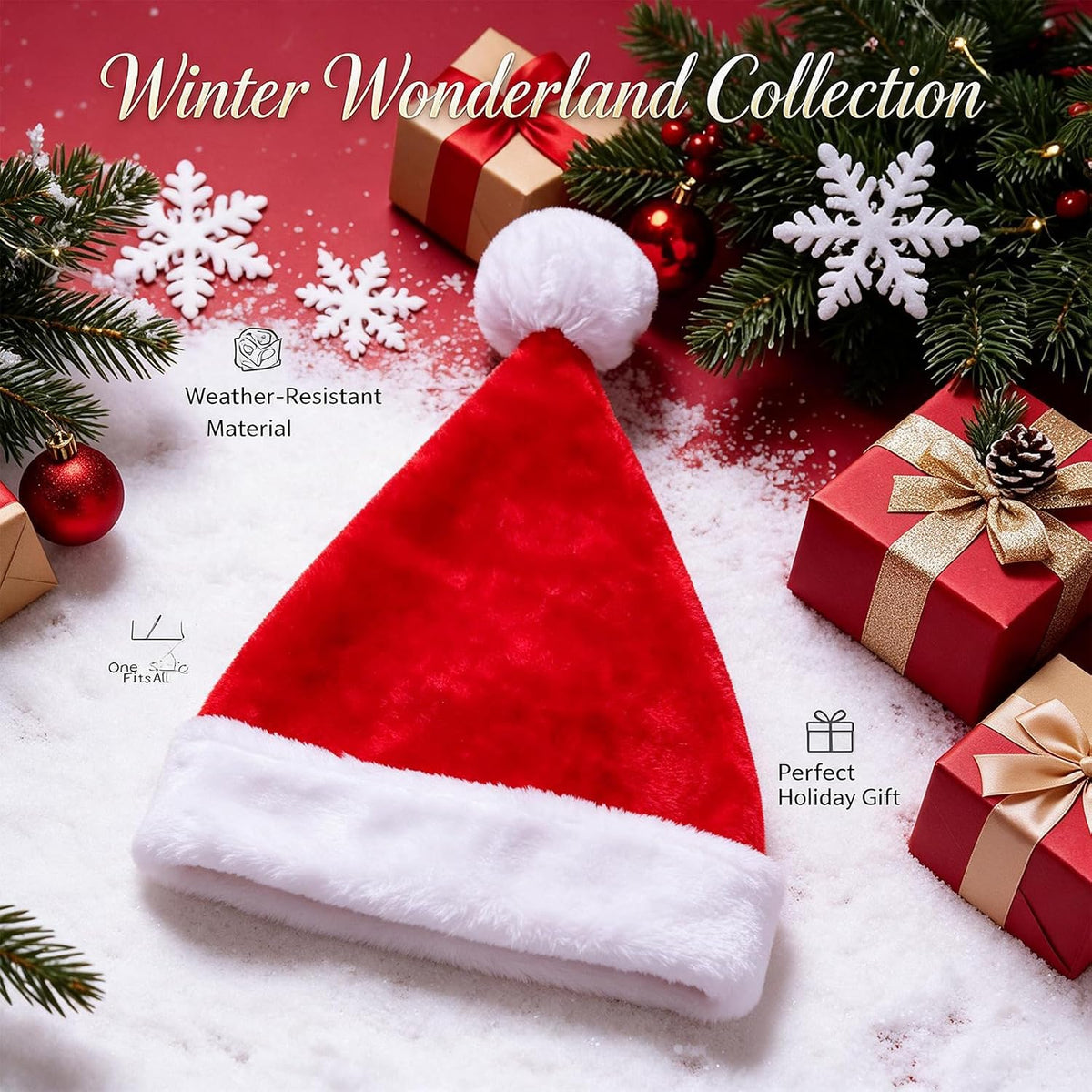 Mepham Santa Hats, Classic Plush Christmas Hat with Fluffy Pom Pom for Adults, Warm Festive Headwear for Xmas Office Party and Holiday Dress Up