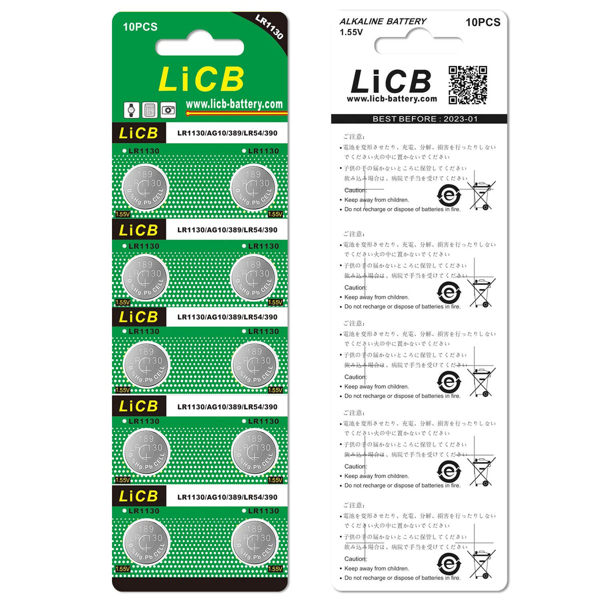 LiCB 10 PCS LR1130 AG10 SR1130 LR54 Battery 1.5V Button Coin Cell Batteries,Used in Many Small Electronics, Watch, Calculators, Toys