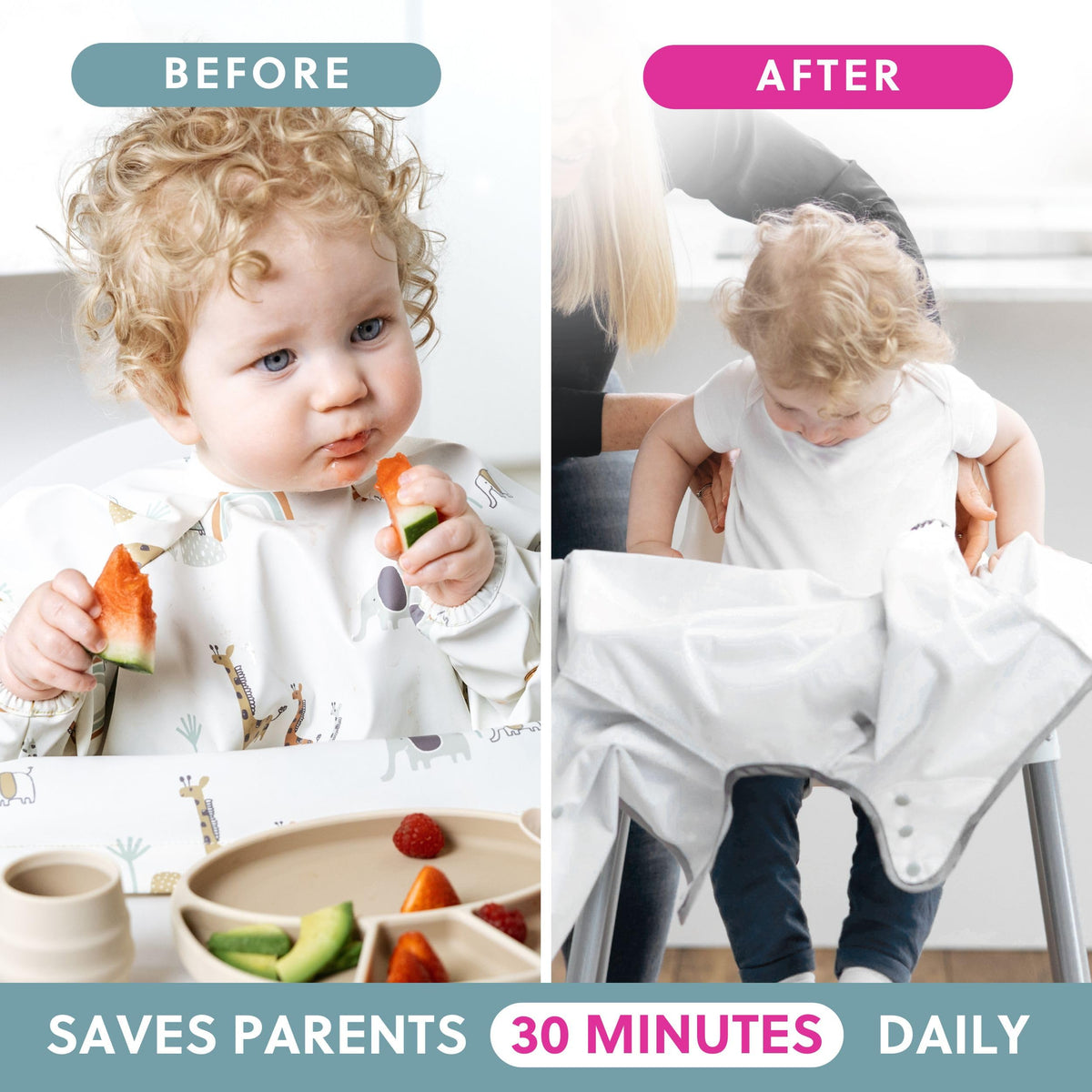 BIBaDO Long Sleeve Baby Bibs - Coverall Weaning Bib with Highchair Strap