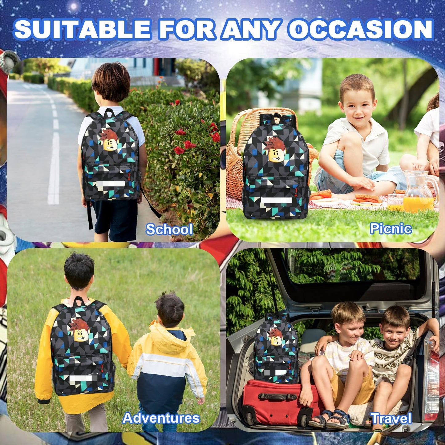 yumcute De-mn Backpack Kids, Teen Game School Bags, Children Primary Schoolbag, Children's School Backpack, 17 Inch Large Capacity Travel Rucksack Waterproof Boys Girls Book Bags for Aged 3-12 Years