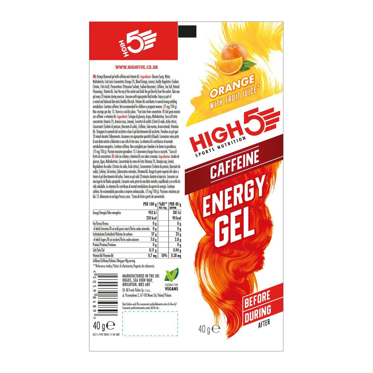 HIGH5 Energy Gels, Running Gel for Fast & Sustained Energy, Mixed, 8 x 40g