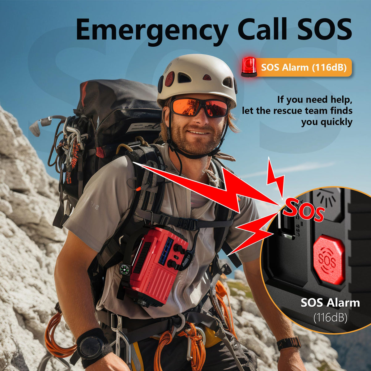 Mesqool Wind Up Radio Solar Powered, 5000mAh Emergency Hand Crank AM FM Radio with Flashlight, Reading Lamp, USB Phone Charger, SOS Alarm and Compass