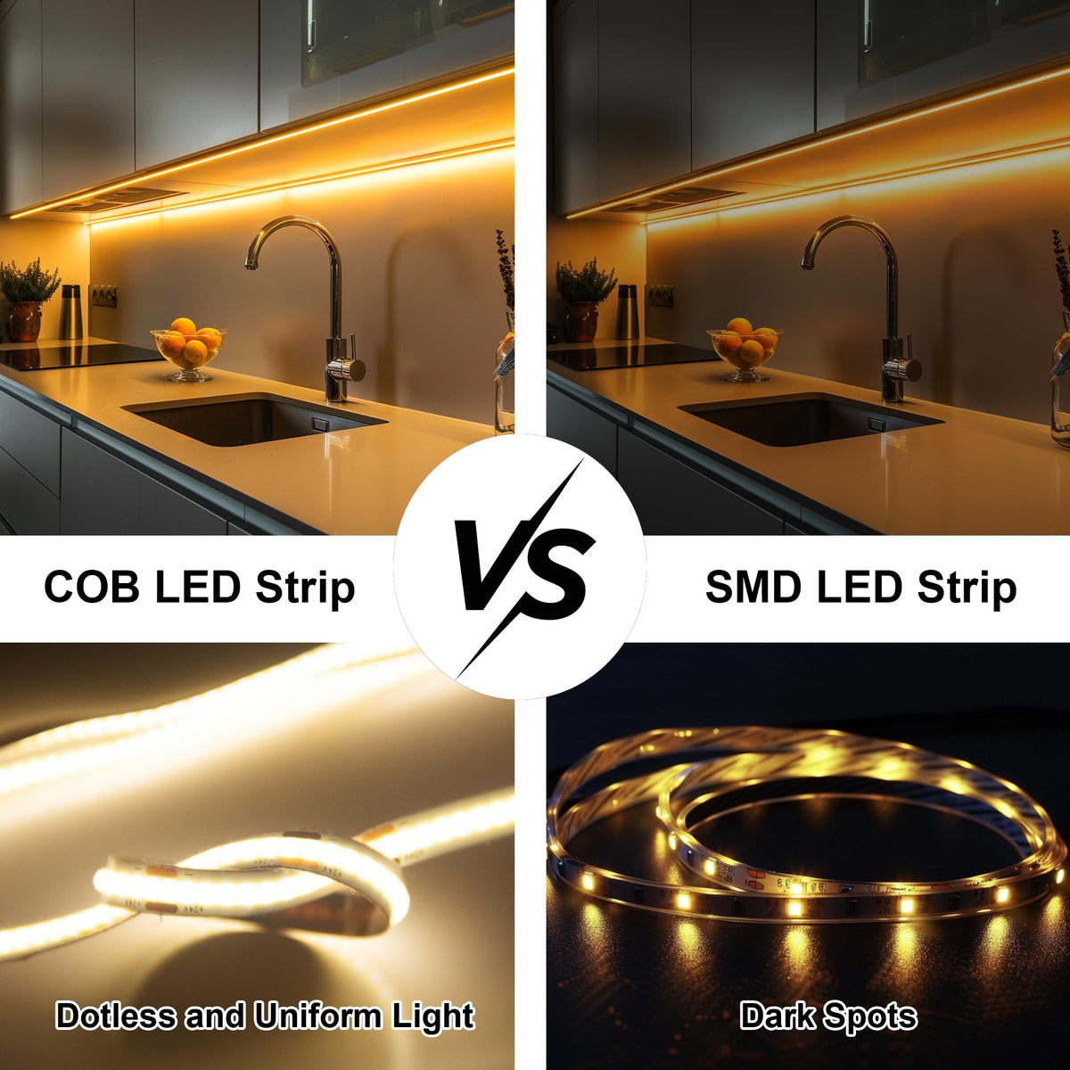 COB LED Strip 7.5m Warm White, 3000K, 24V, Remote Control, 8mm Wide