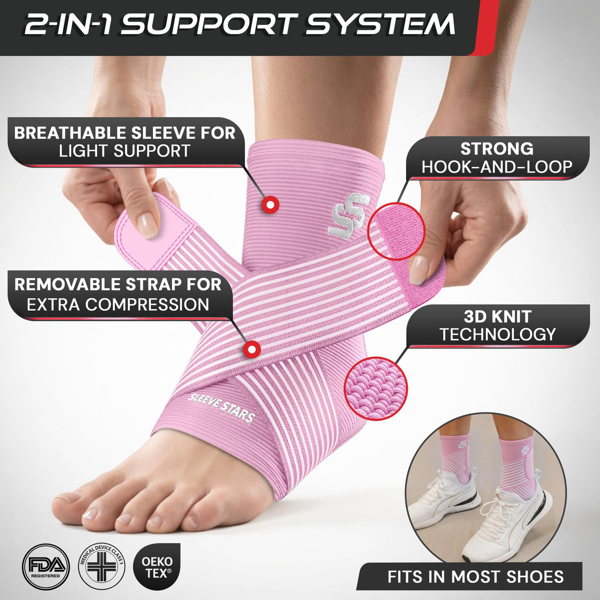 Sleeve Stars Ankle Brace Men & Women Support (Single/L:12"-13"/Black)
