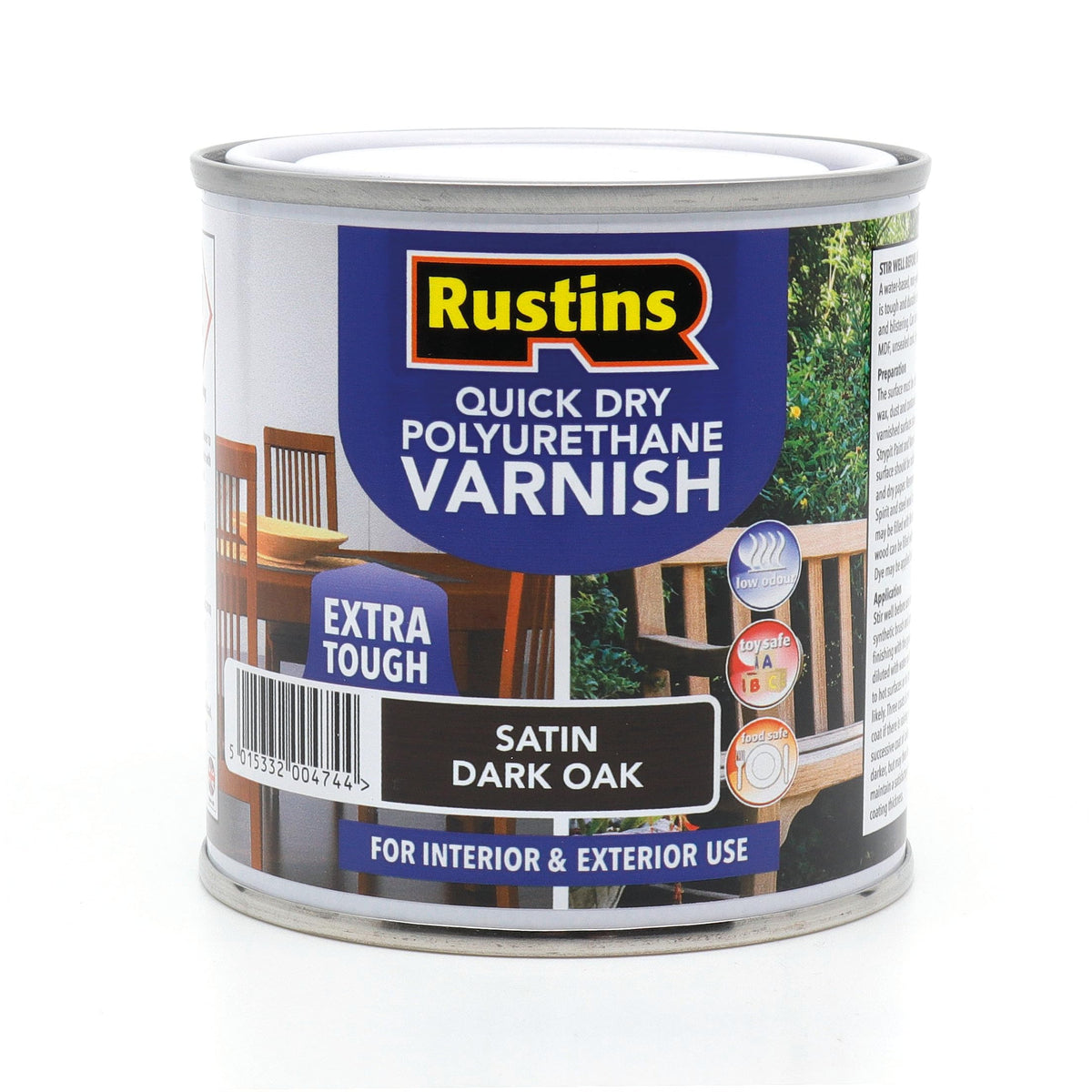 RustinsQuick Dry Poly Varnish Satin Clear 500ml -Tough, Water-Based Clear Finish in Gloss, Matt or Satin; Durable Protection for Interior Wood, Furniture and Floors