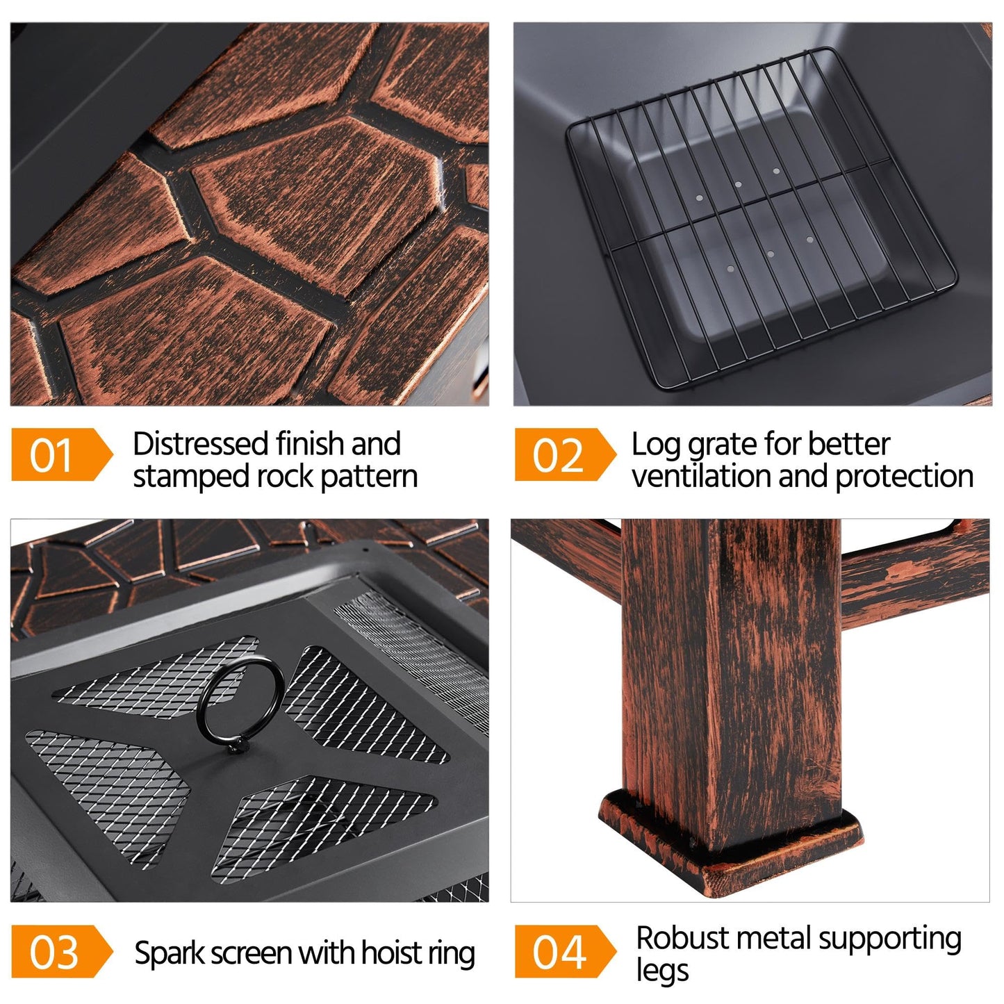 Yaheetech Outdoor Fire Pit 81cm Square Fire pits 3-in-1 Heat-resistant Metal Garden Stove for Barbecue, Heating, Cooling Drinks with Cover & Poker, Black