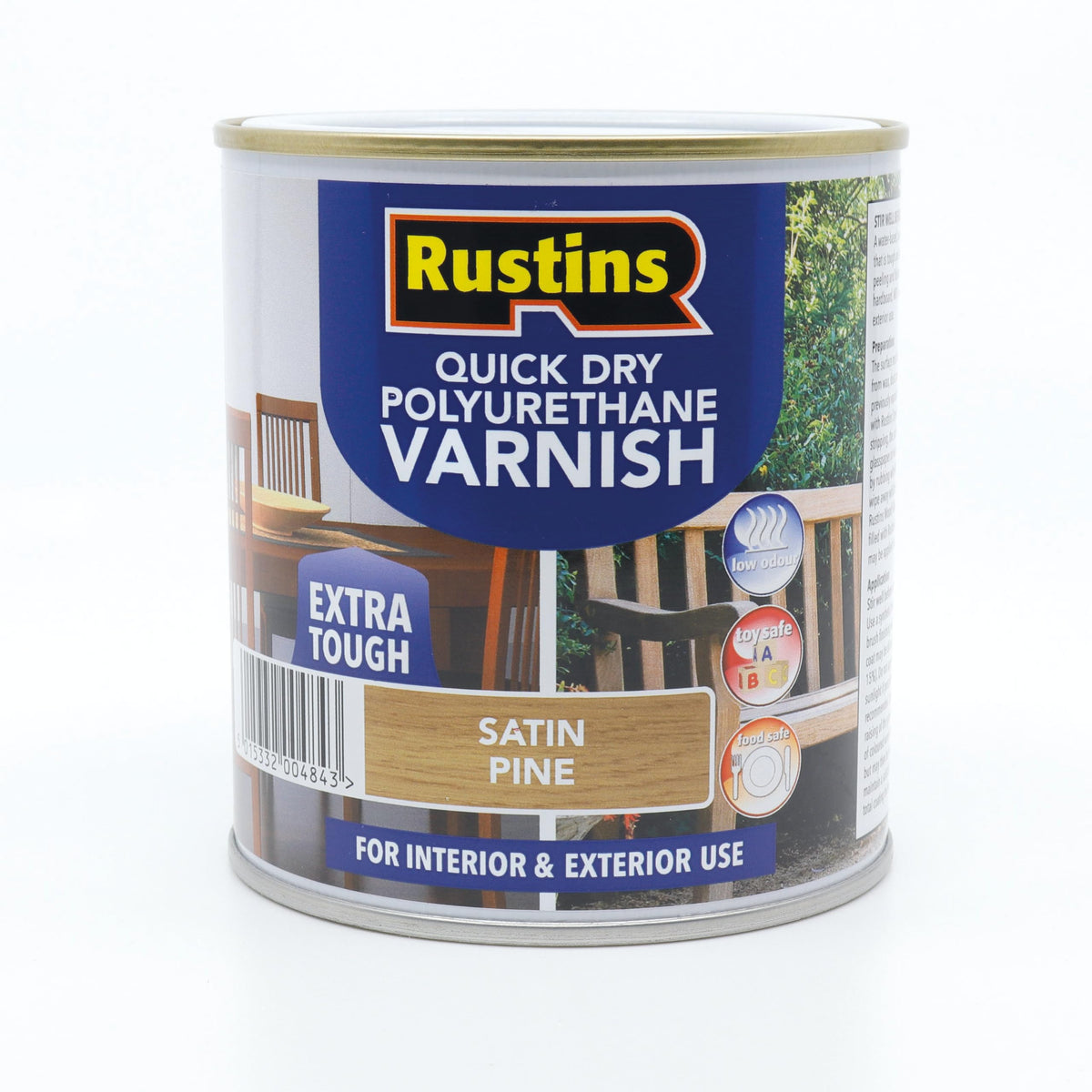 RustinsQuick Dry Poly Varnish Satin Clear 500ml -Tough, Water-Based Clear Finish in Gloss, Matt or Satin; Durable Protection for Interior Wood, Furniture and Floors