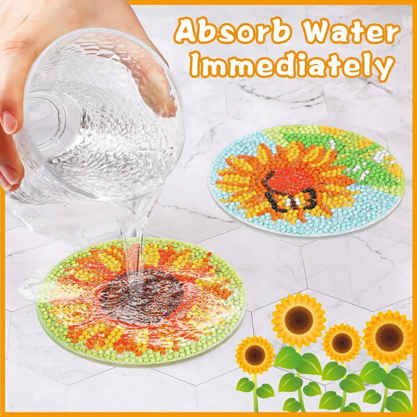 8 Pcs Flowers Diamond Art Coasters Kits for Adults Begainners,Full Drill Diamond Painting Coasters Kit with Holder,DIY Gem Painting Craft Kits for Adults Supplies Gift (Flowers).