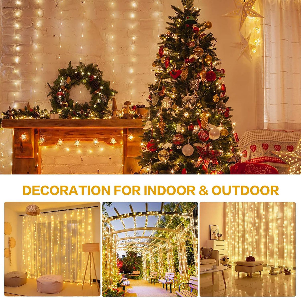 Lezonic Curtain Fairy Lights, 3m×3m 300LED Curtain String Lights Plug in