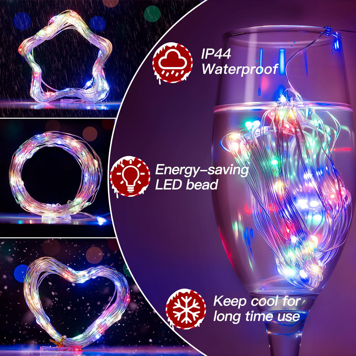 Ollny 10m 100LED Red Fairy Lights Battery Operated,Copper Wire String Light