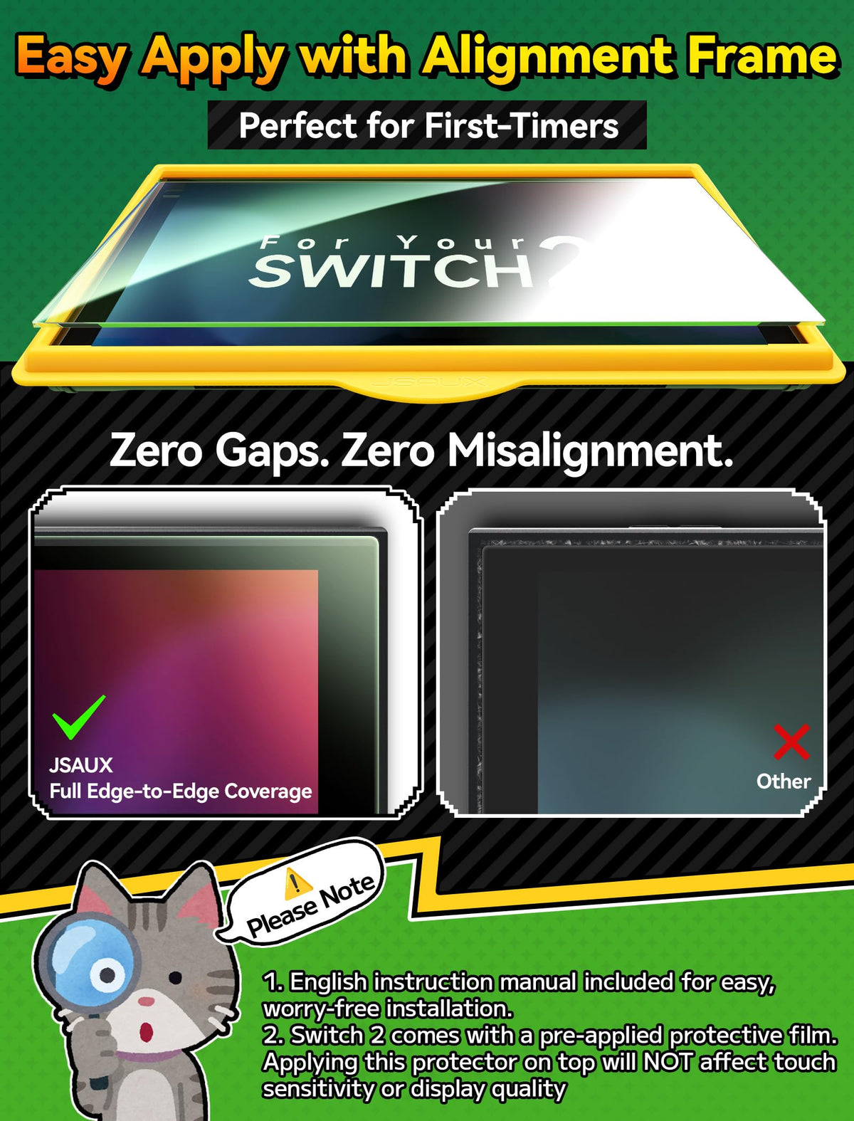 JSAUX Obsidian AR Screen Protector for Nintendo Switch 2,1-Pack