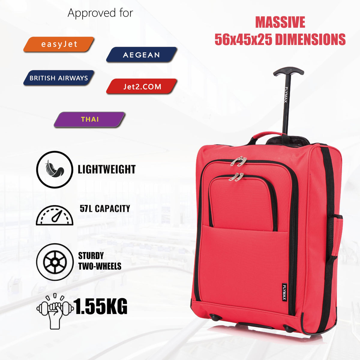 Easyjet 45x36x20 Carry on Suitcase Approved Underseat Cabin Bag Case Lightweight Hand Luggage 1.3kg 33L Black