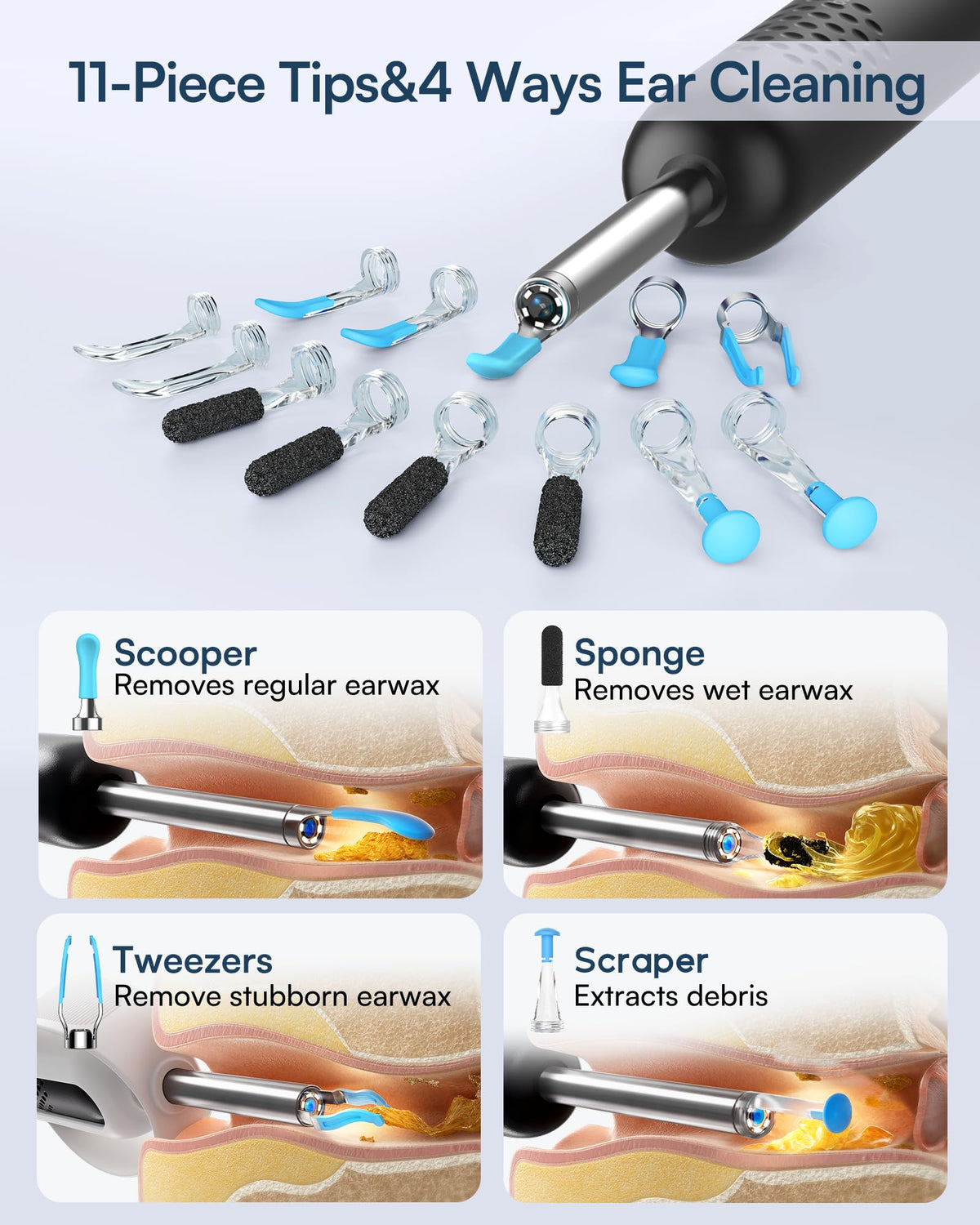 BEBIRD R1 Ultra Ear Wax Removal Camera, Ear Cleaner with Tweezers & Dropper, Visual Wax Remover Ear Pick for Family-Black