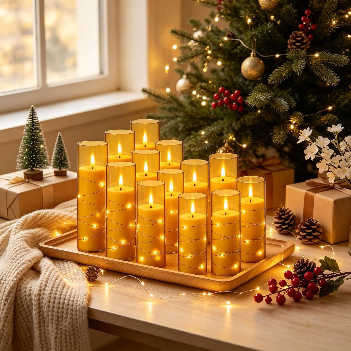 5 Pack Ivory Transparent Taper Candles, Black Wick Flickering Flameless LED Candles with Fairy Lights, Heat Resistant Reusable Plastic Candles, Remote Control, 14/14/16/18/20cm, Indoor Outdoor Decor