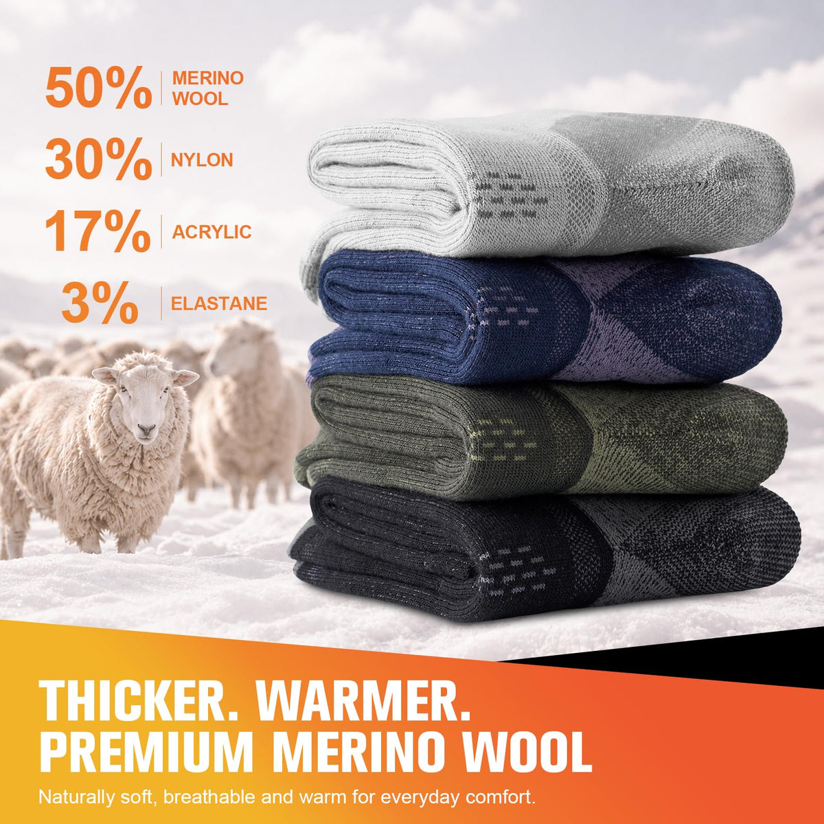 Merino Wool Hiking Socks for Men Women, Thermal Thick Warm Socks