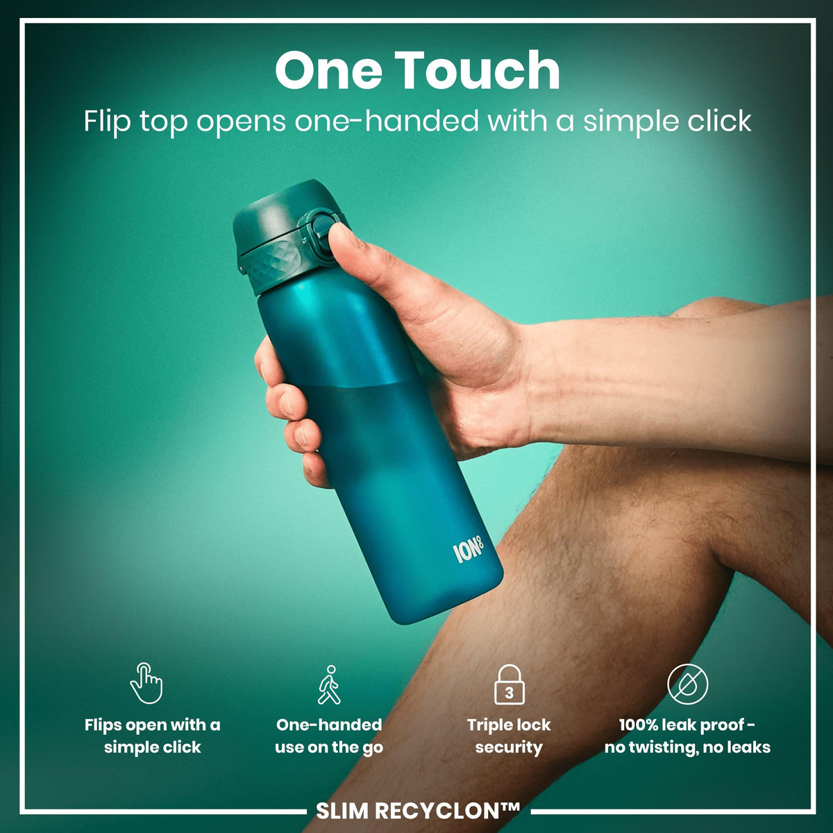 Ion8 Water Bottle, 500 ml/18 oz, Leak Proof, Easy to Open, Secure Lock, Dishwasher Safe, Hygienic Flip Cover, Carry Handle, Fits Cup Holders, Easy Clean, Hot Pink