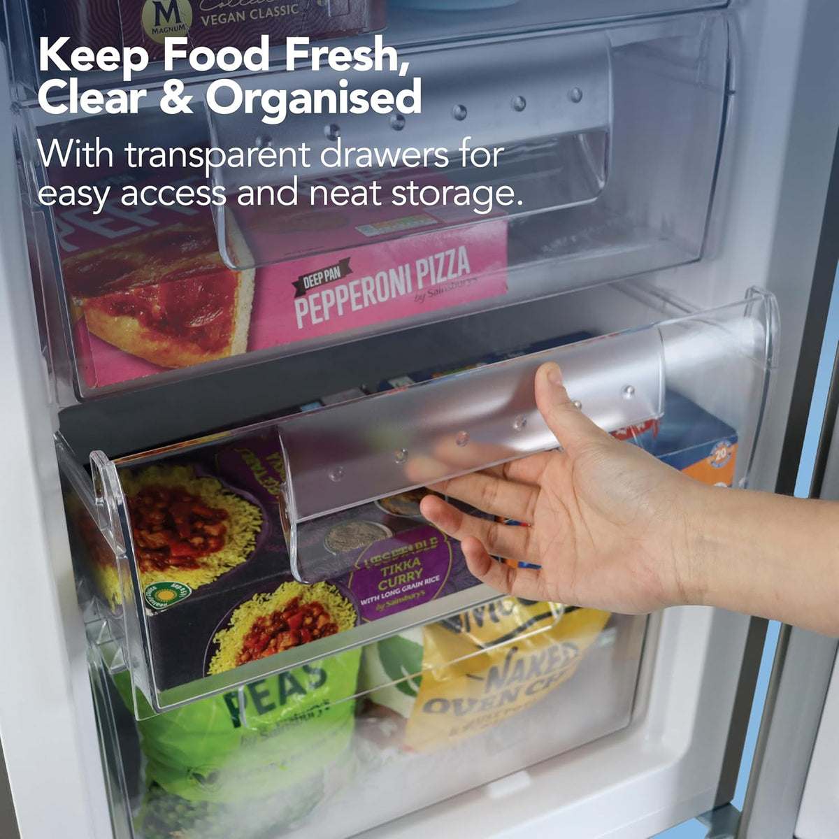 Igenix IG355B Freestanding Under Counter Freezer with 3 Large Drawers, Reversible Door, 88 Litre Freezer Capacity, 55 cm Wide, Black