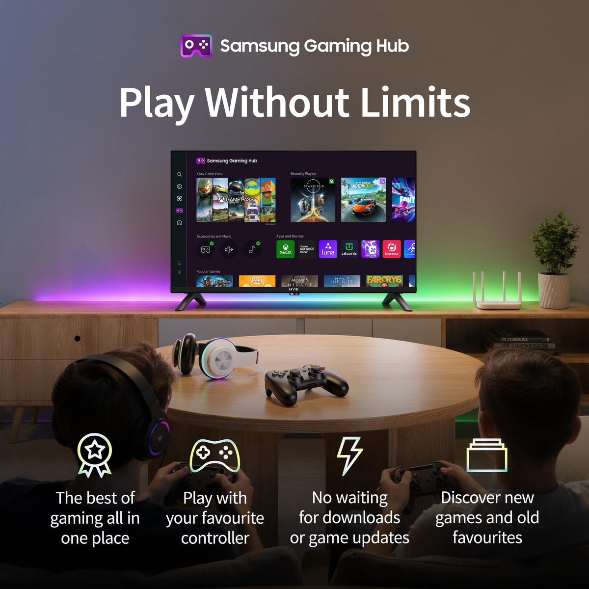 HYE 50" LED Smart TV - 4K Ultra HD, Samsung Tizen OS & Gaming Hub, Black