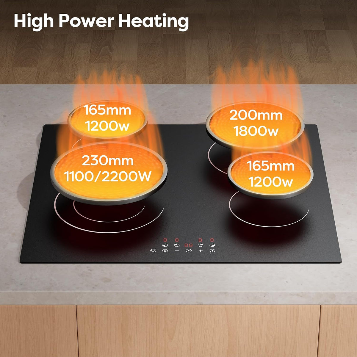 CDV 60cm Ceramic Hob 4 Zones 6400W Dual Ring Built-in Hardwired CDVER64B
