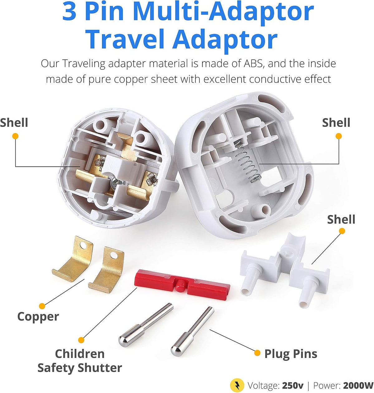 DAPTER's 5 Pack White UK to European Plug Adapter | Travel Adapter UK to Europe | Euro Plug Adapter (Type G to C, E, F) | Travel Plugs UK to EU Countries (SPAIN, ITALY, GREECE, TURKEY, POLAND & More)