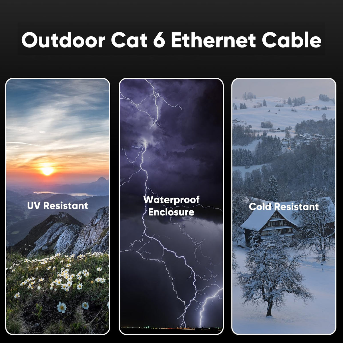 Outdoor Cat 6 Ethernet Cable 75m, Water Resistant Direct Burial LLDPE UV Jacket - 24AWG 10Gbps High Speed Gigabit Internet Network Cable - CCA, UTP with 80 Ties - Black